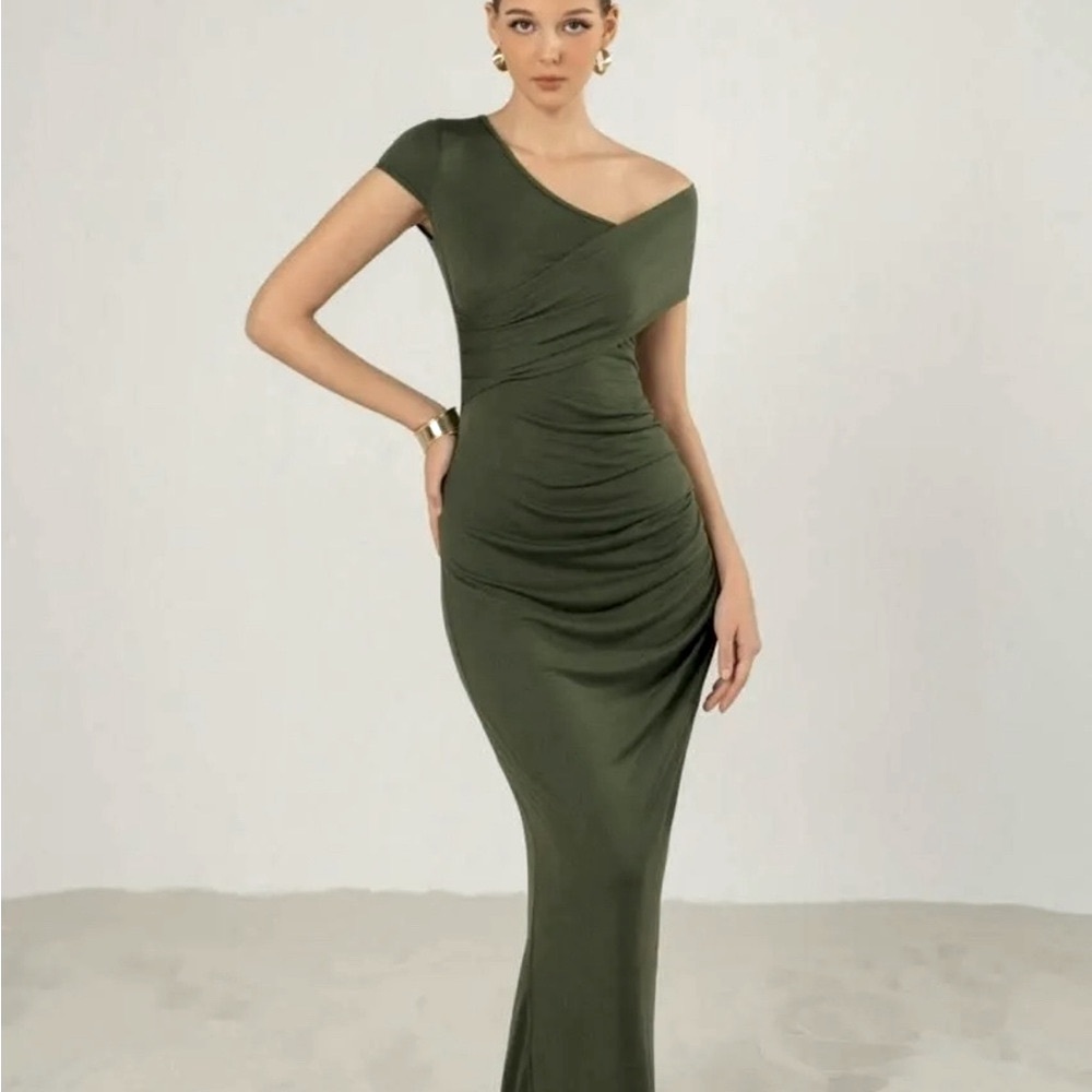 Olive Green One-Shoulder Dress